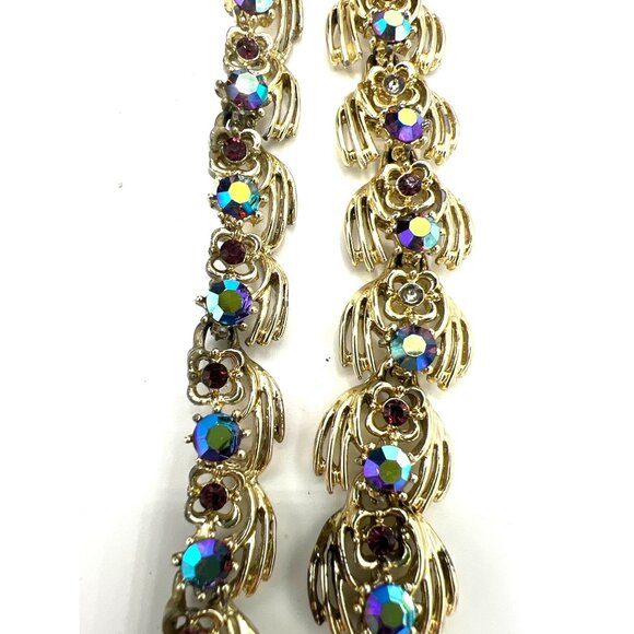 Coro Red Aurora Borealis Rhinestone Necklace 14-18" Bracelet 7.25" Vtg Set READ - Picture 6 of 10